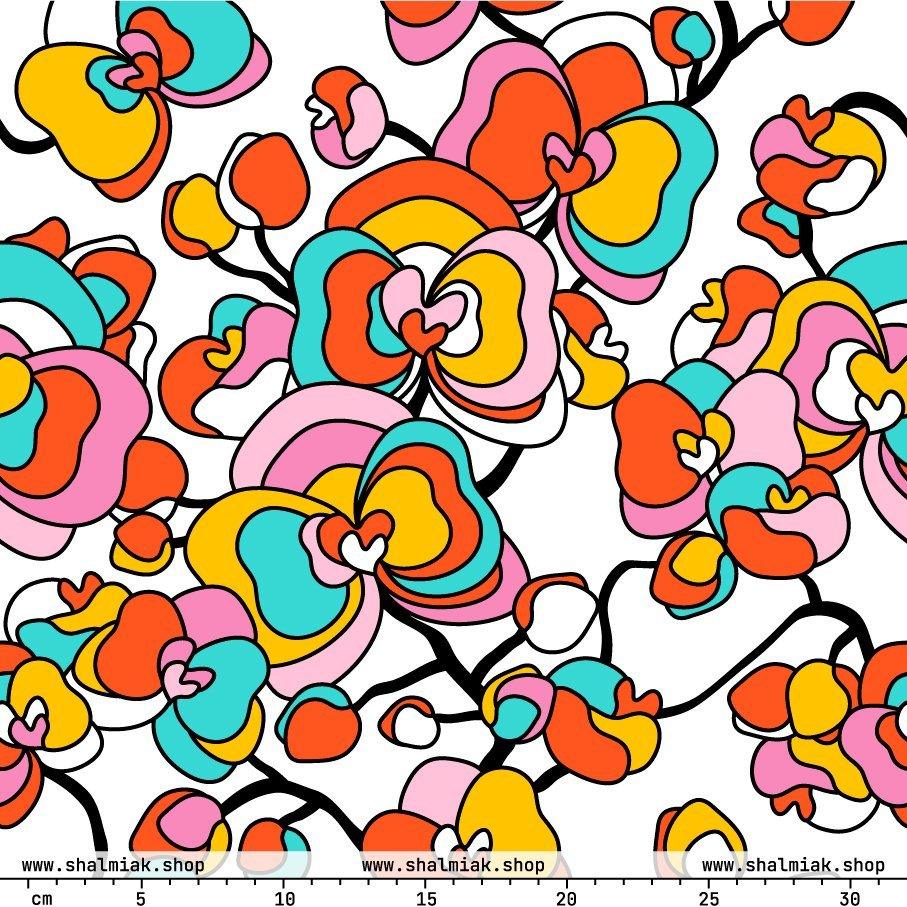 Fabric - JUBILEE white - Groovy bloom print
