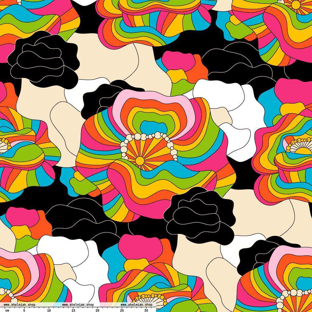 Fabric - RAINBOW POPPY XL - Bold rainbow poppies print