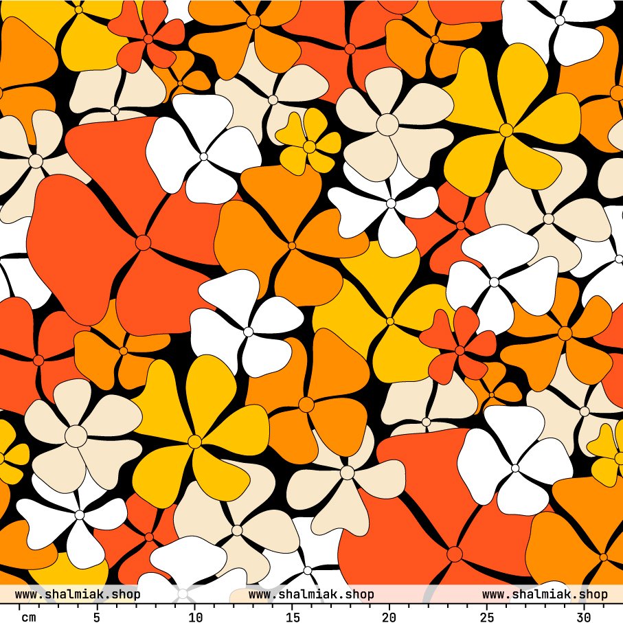 Fabric - ADELIE orange - Wild Floral Print