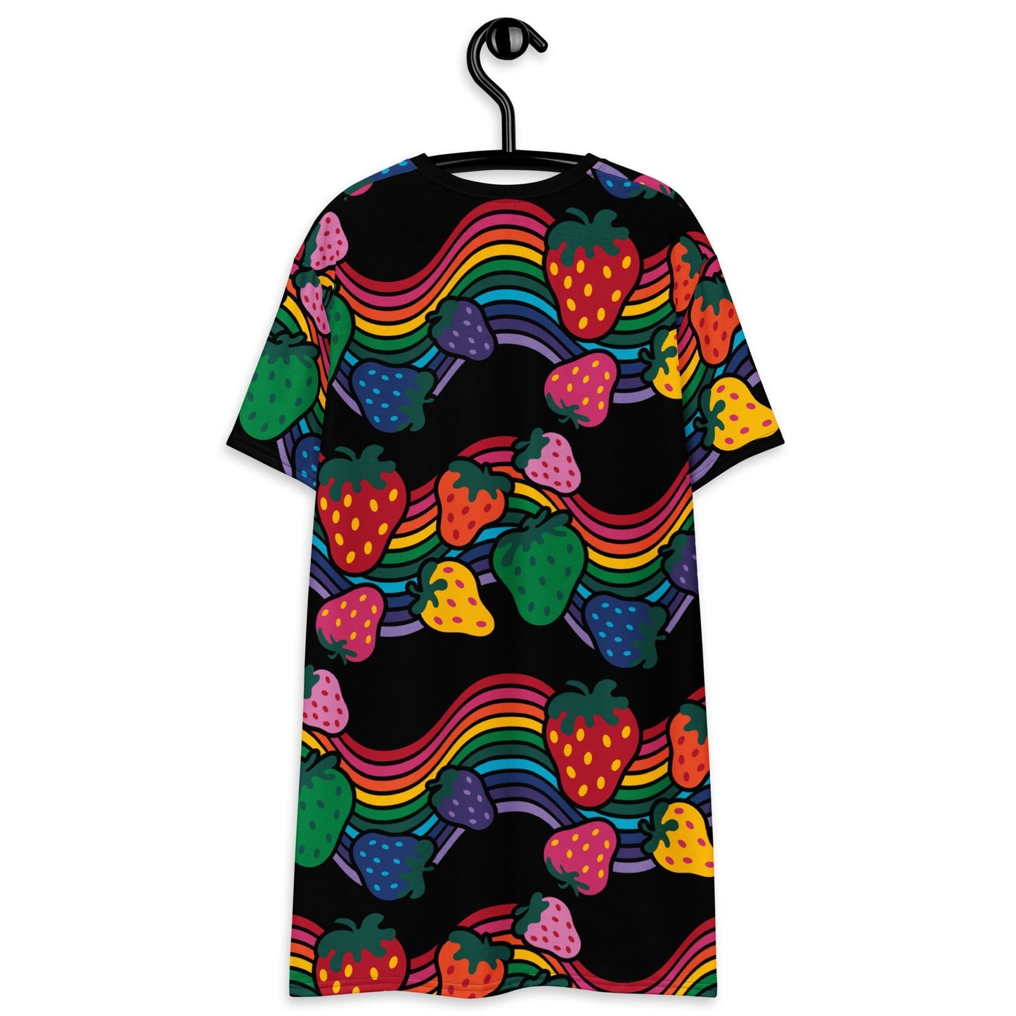 T-shirt dress - BERRYBOW black - Strawberry rainbow print Print