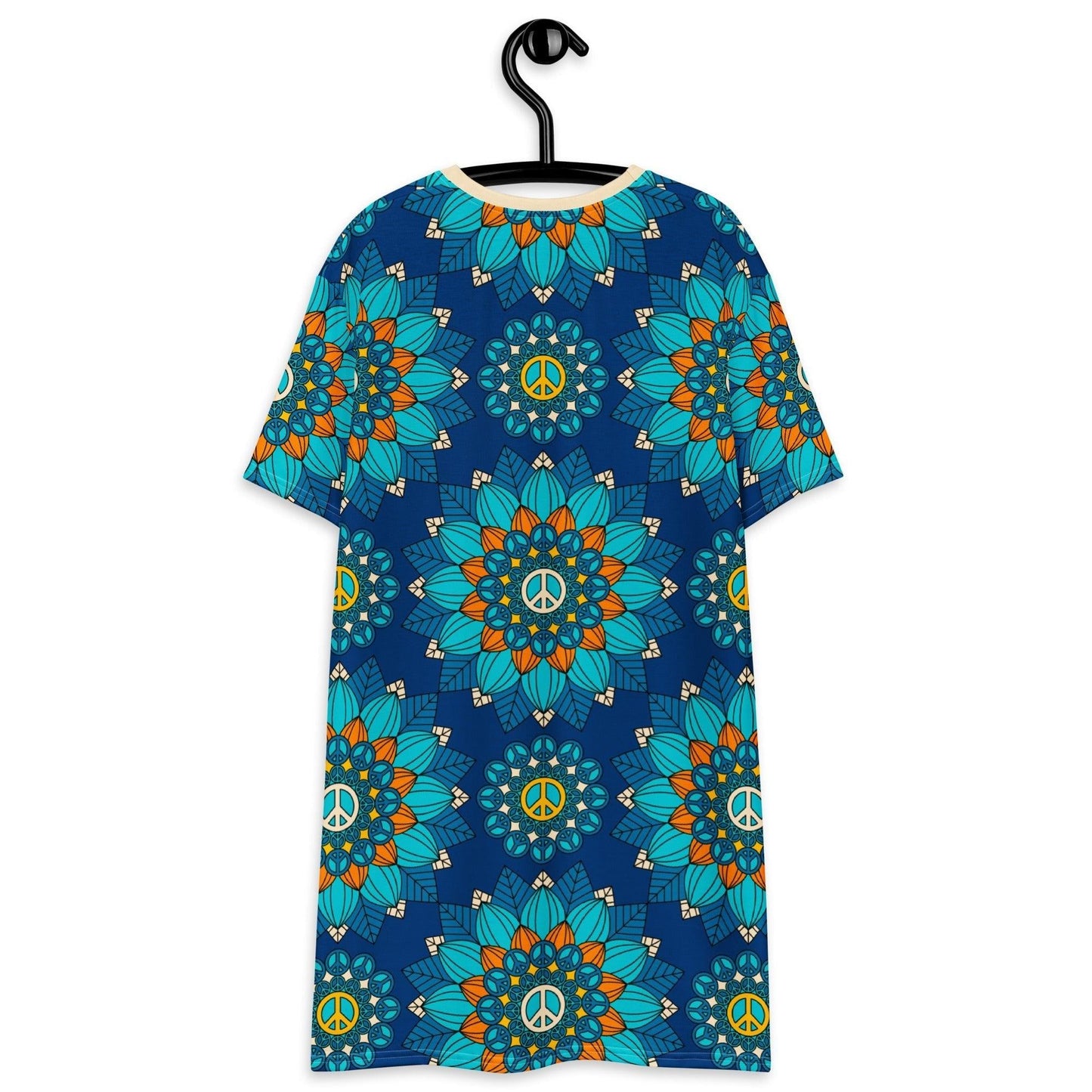 T-shirt dress - BLOOM WITH PEACE orange blue - Flowers and peace print