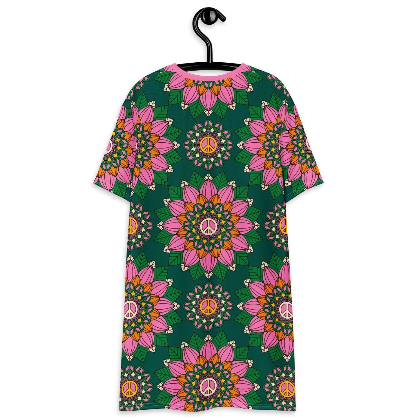 T-shirt dress - BLOOM WITH PEACE pink green - Flowers and peace print