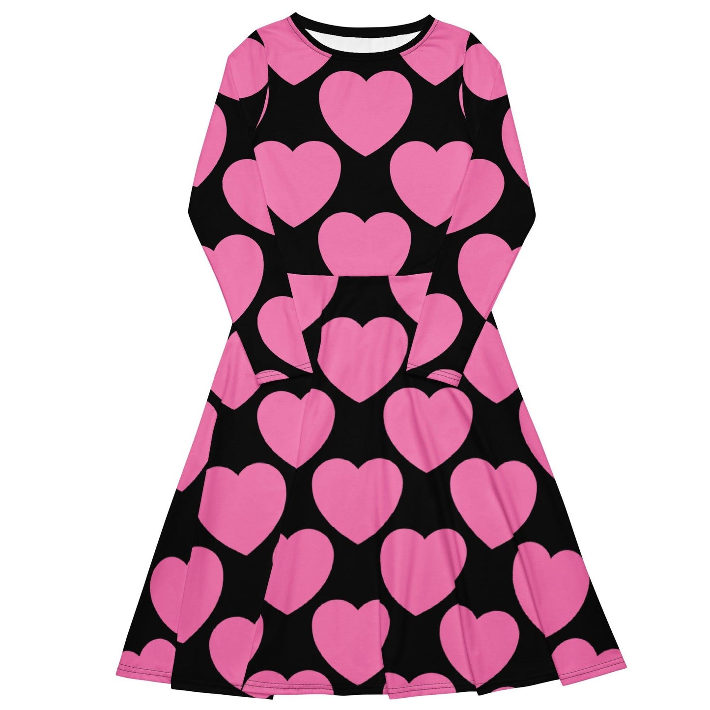 Midi Dress - ELLIE LOVE pink black - Bold Heart Print