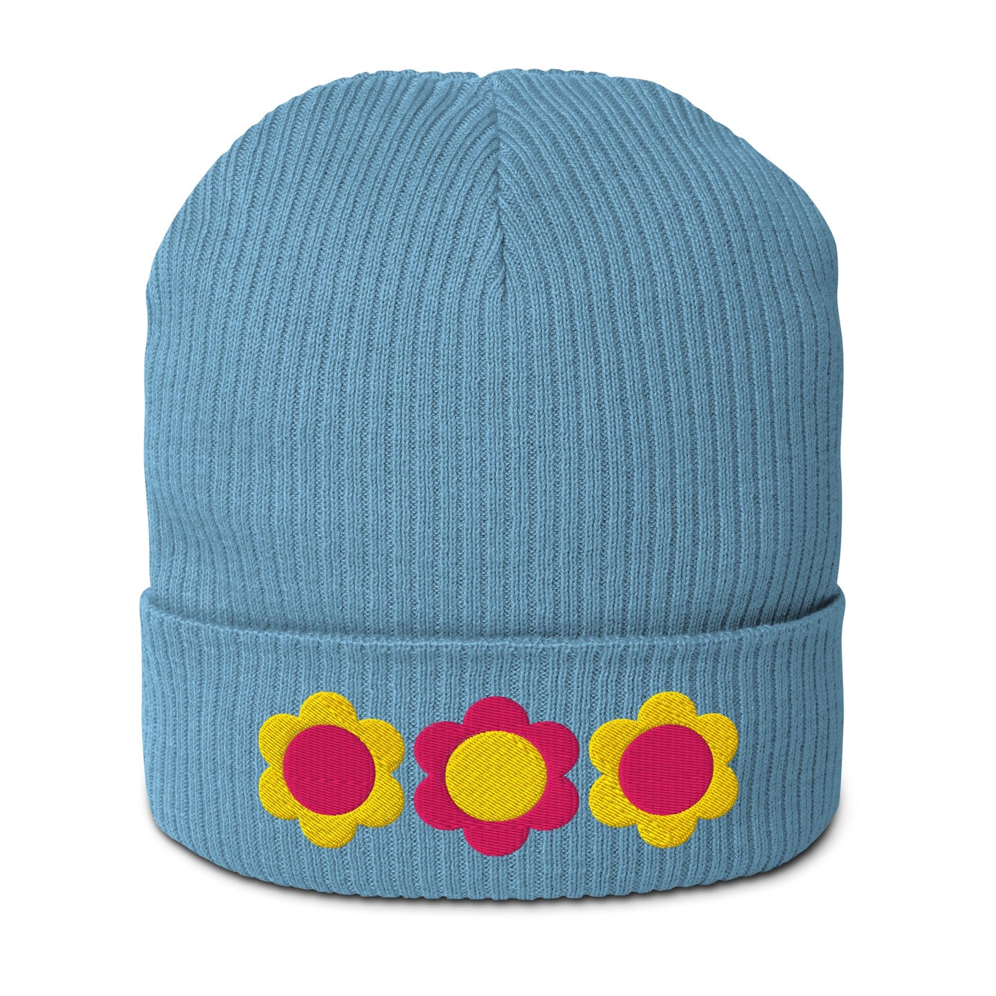 Beanie - ELLIE yellow pink - Classic floral print Light Avio Blue