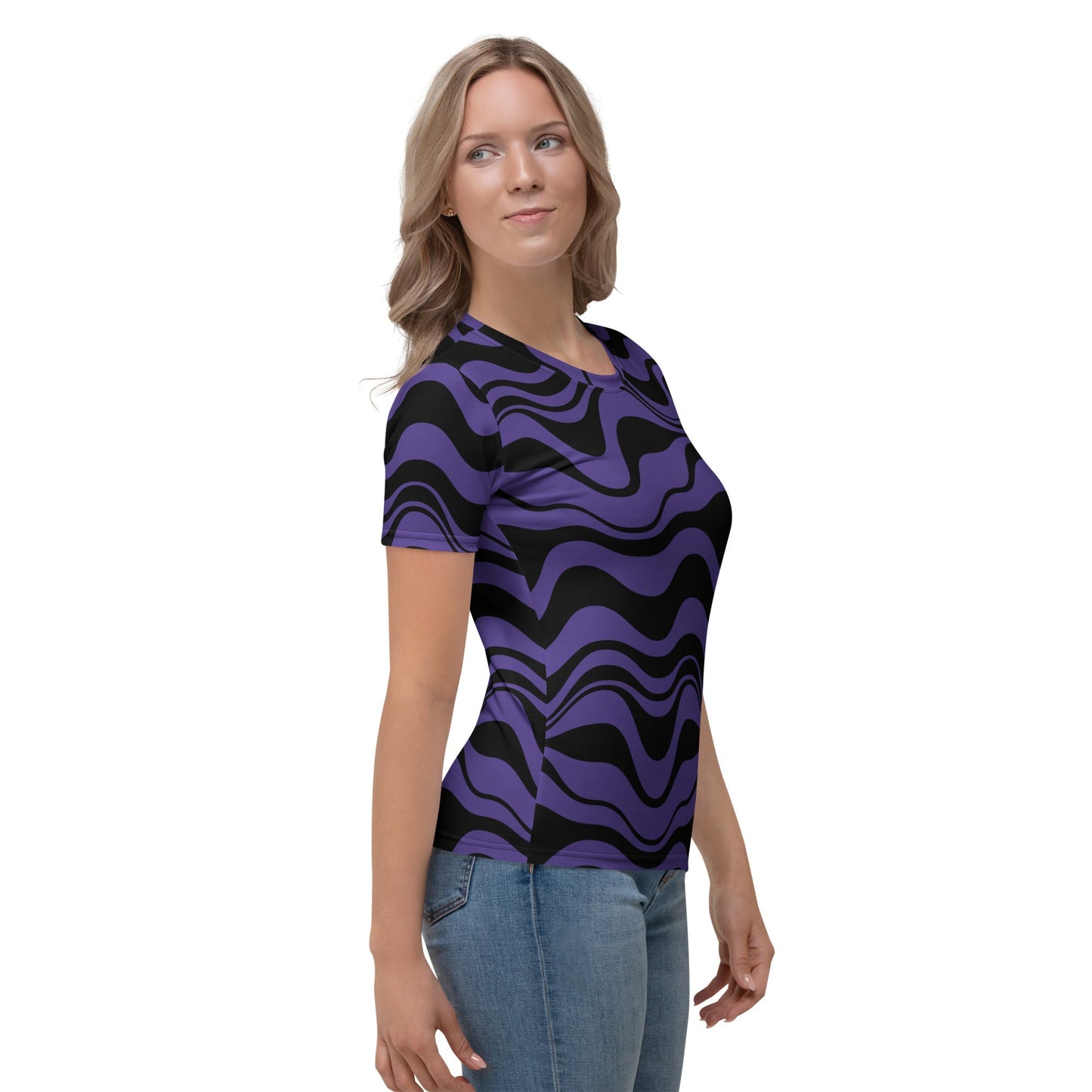 Woman's t-shirt - ENERGY WAVES purple black - Wavy stripe print
