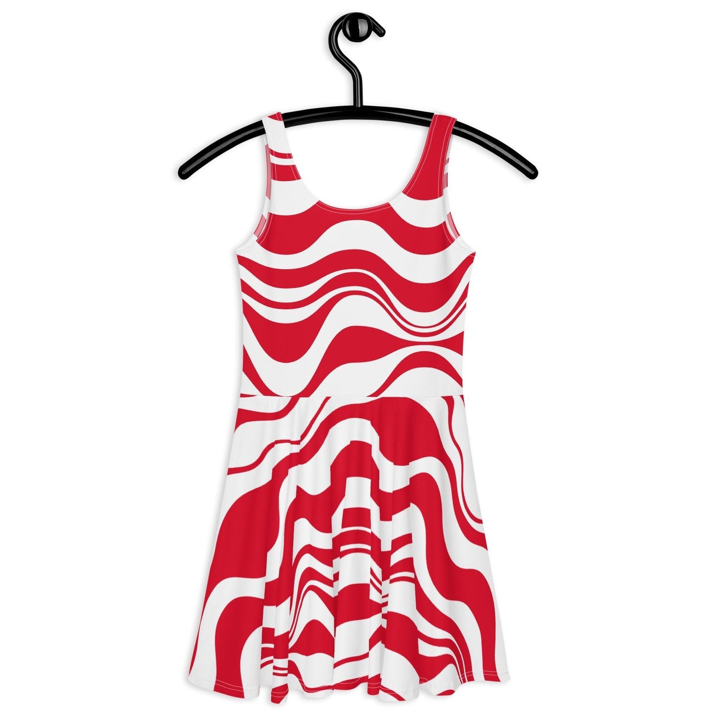 Skater dress - ENERGY WAVES red - Wavy stripe print