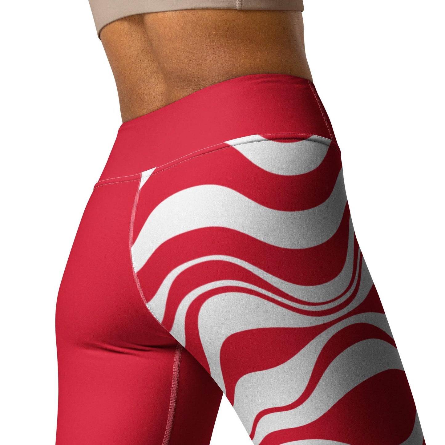 Yoga leggings - ENERGY WAVES red - Wavy stripe print