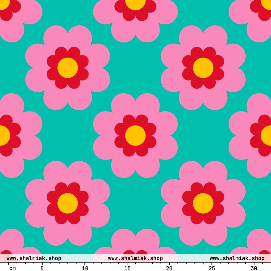 Fabric - FANCY BLOOM pink mint - Pretty floral print