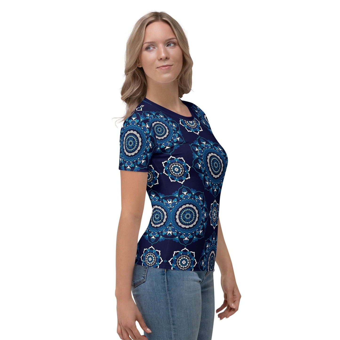 Woman's t-shirt - FOREVERMORE blue - Romantic flower and heart print