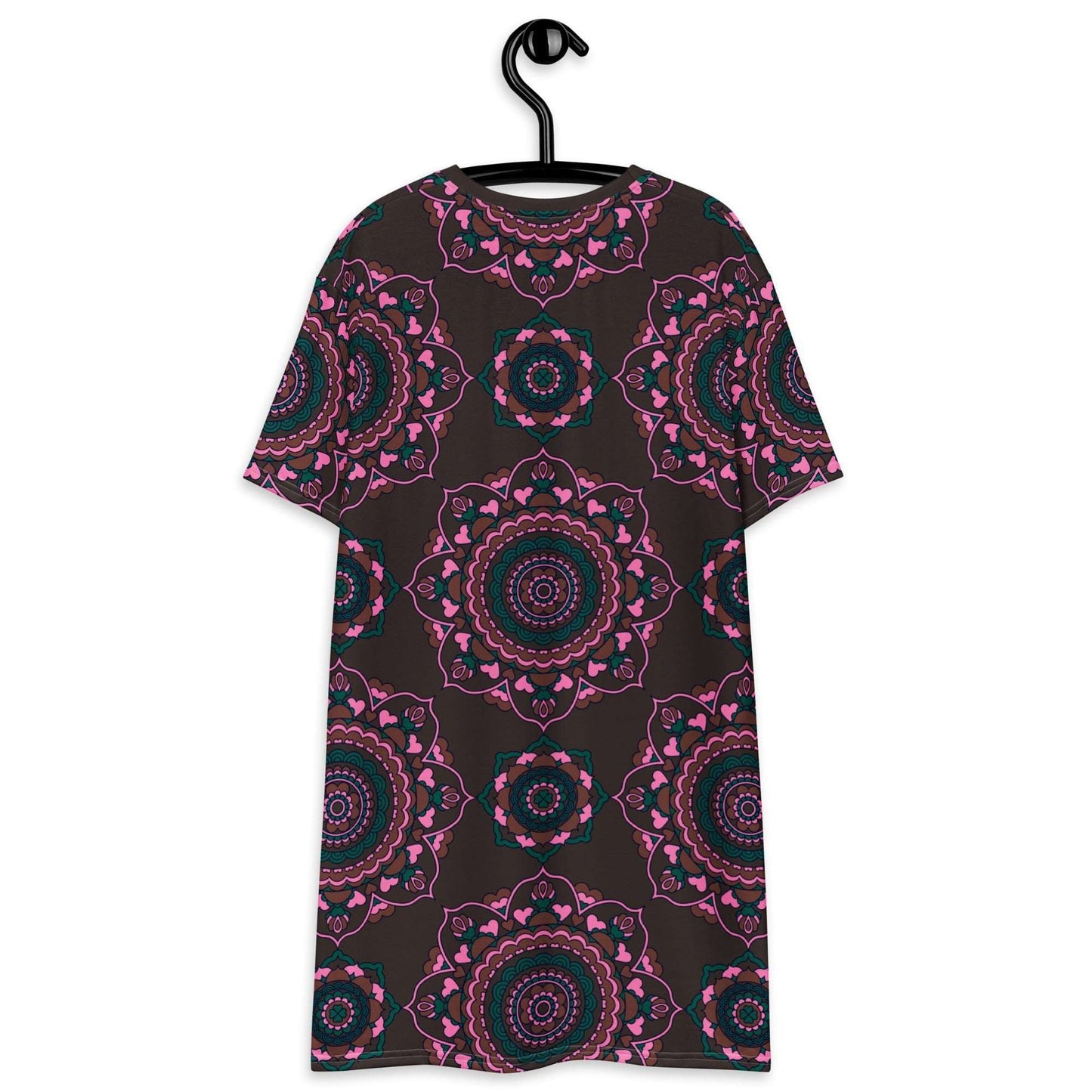 T-shirt dress - FOREVERMORE pink brown - Romantic flower and heart print