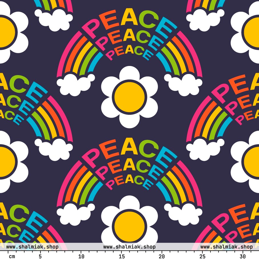 Fabric - FOREVER PEACE - Peace and rainbows print