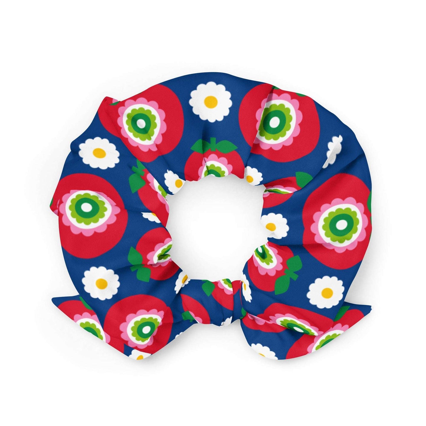 Scrunchie - GRAND APPLE blue - Bold apples and flowers print