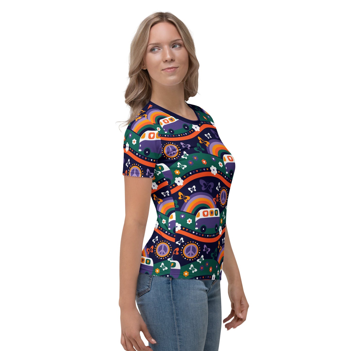 Woman's t-shirt - HIPPIE DAY purple - Colorful hippie print