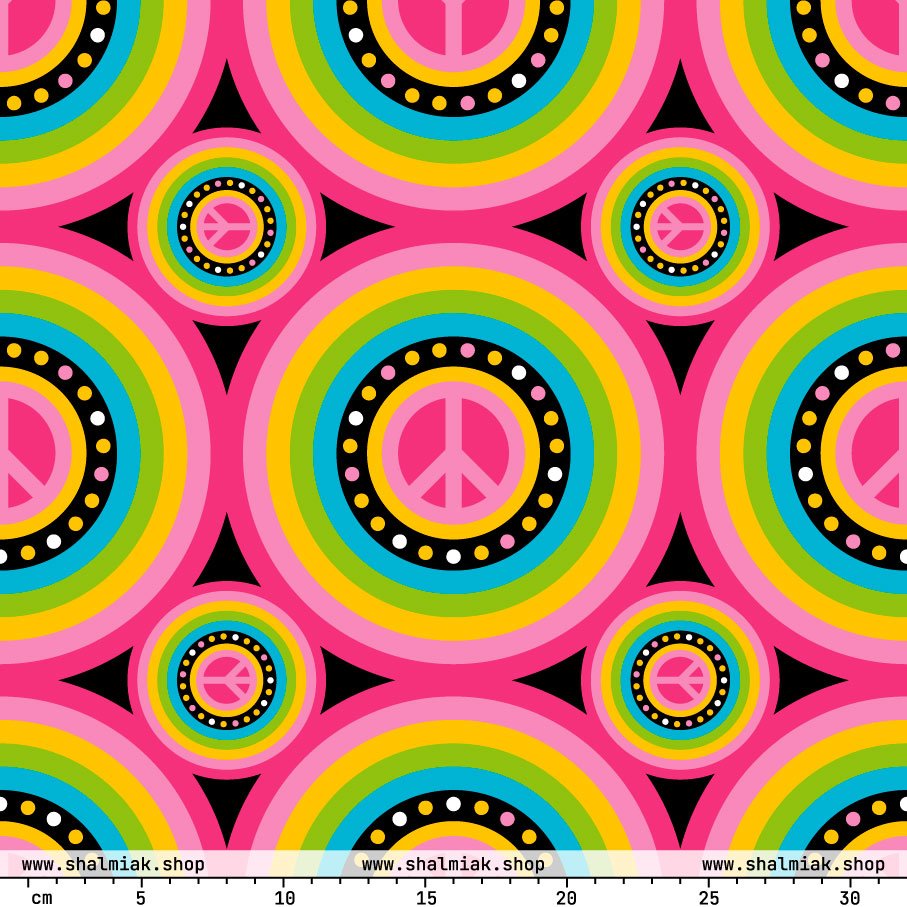 Fabric - HIPPIE HURRAY sweet - Hippie Symbols & colorful circles