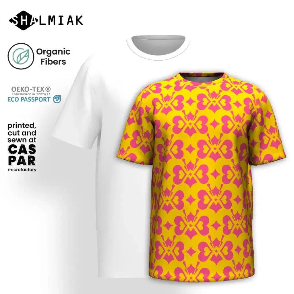 Organic cotton t-shirt - LOVE BUTTERFLY yellow pink - Graphic butterfly print