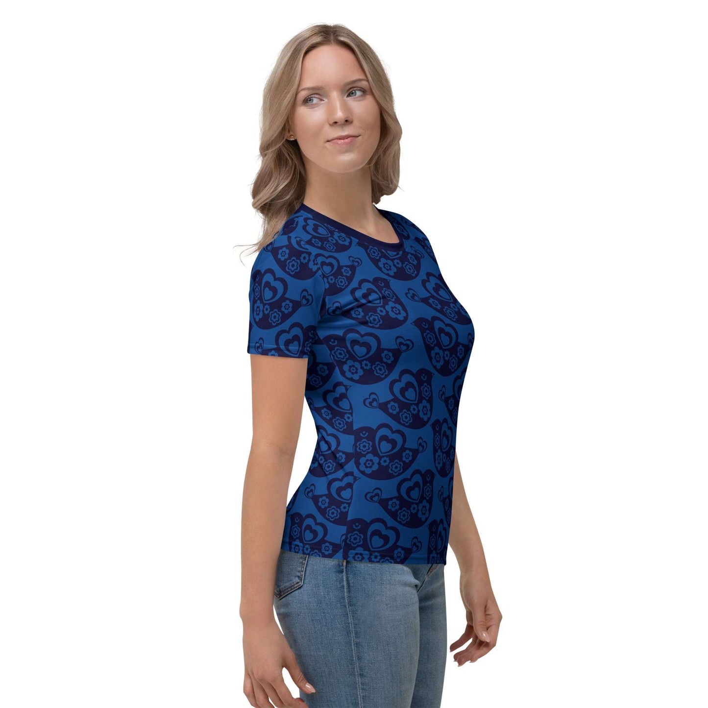 Woman's T-shirt - TWEET LOVE dark blue - Birds and hearts print