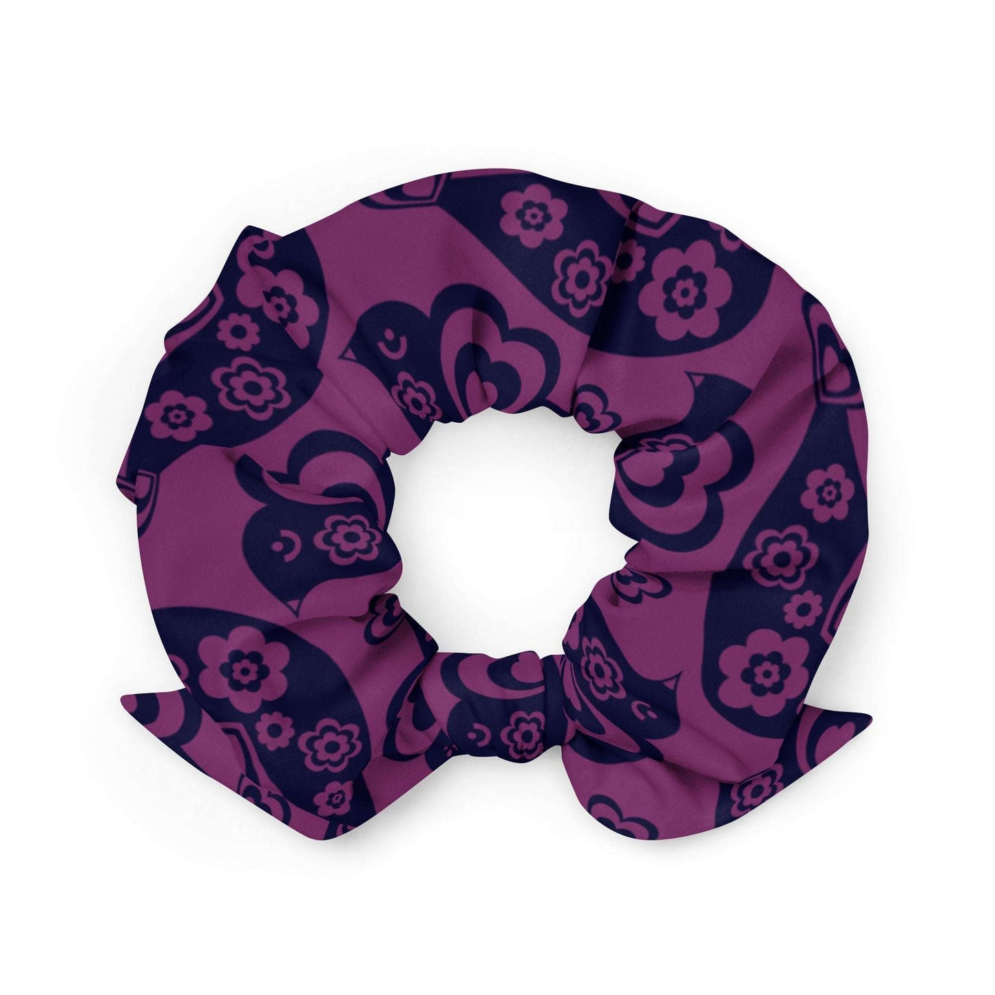 Scrunchie - TWEET LOVE plum - Birds and hearts print