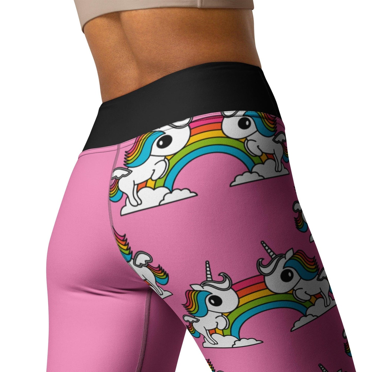 Yoga leggings - UNIQUE pink - Unicorns and rainbows print