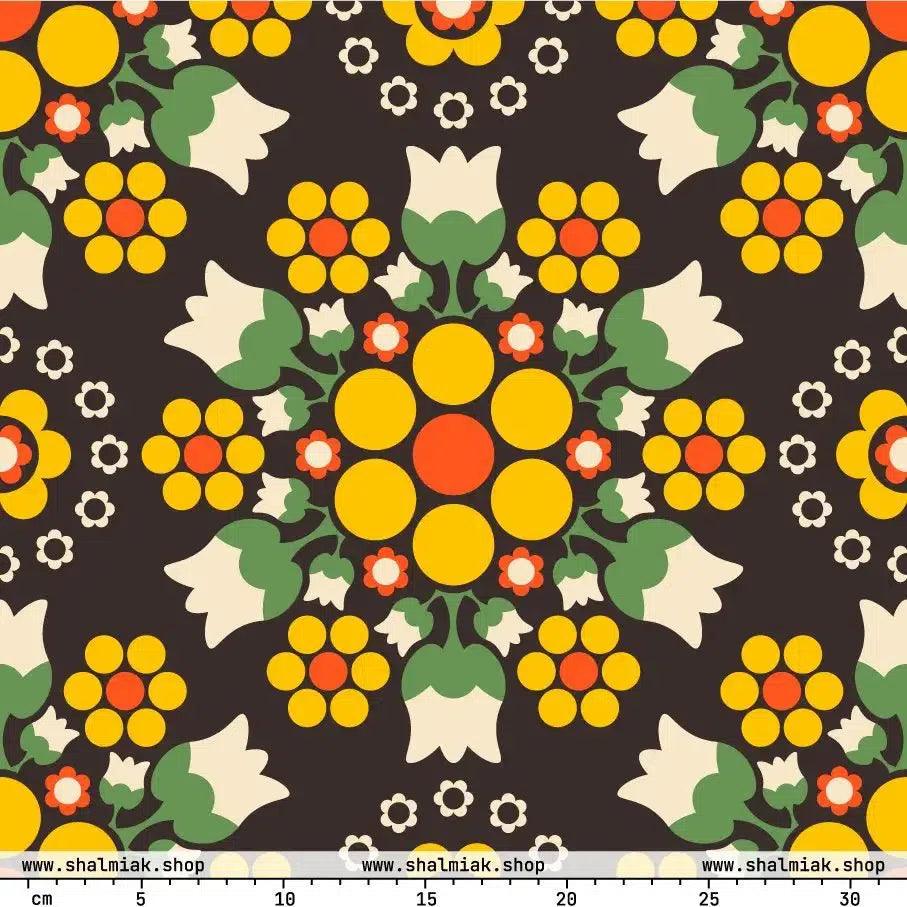 Fabric - BERRY DANCE yellow brown