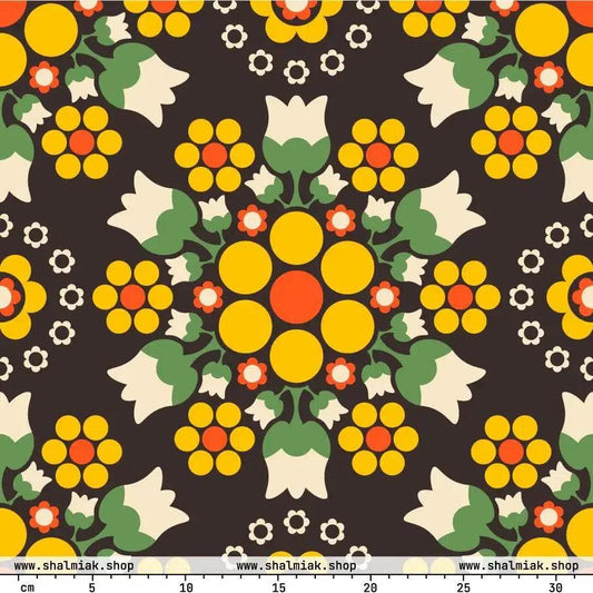 Fabric - BERRY DANCE yellow brown