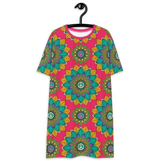 BLOOM WITH PEACE mint pink - T-Shirt Dress