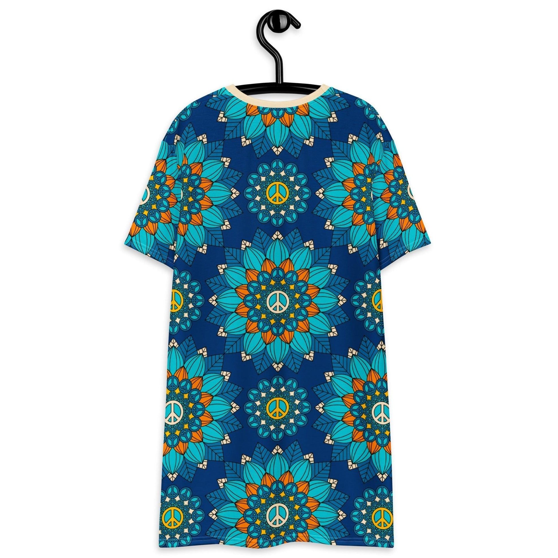 BLOOM WITH PEACE orange blue - T-Shirt Dress