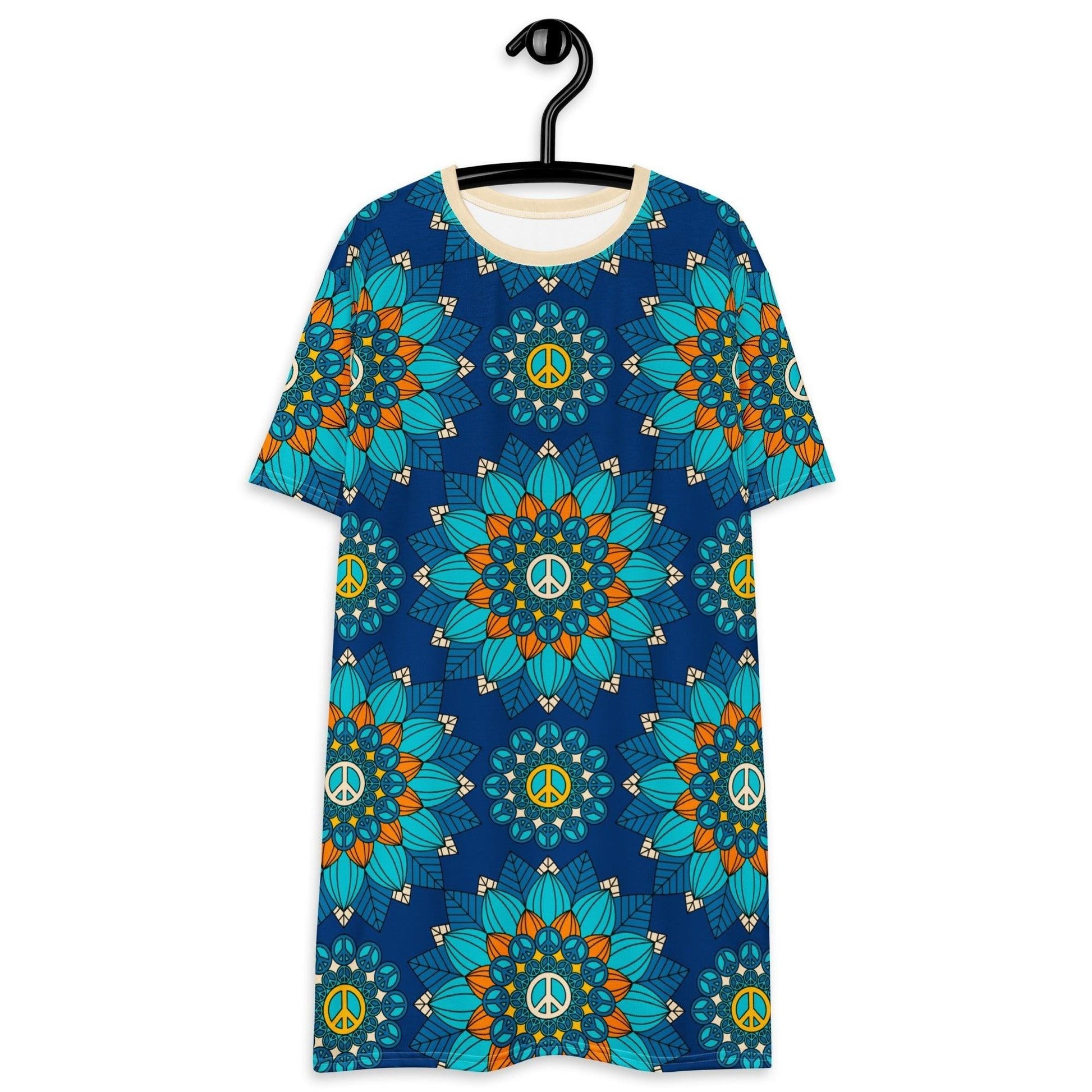 BLOOM WITH PEACE orange blue - T-Shirt Dress