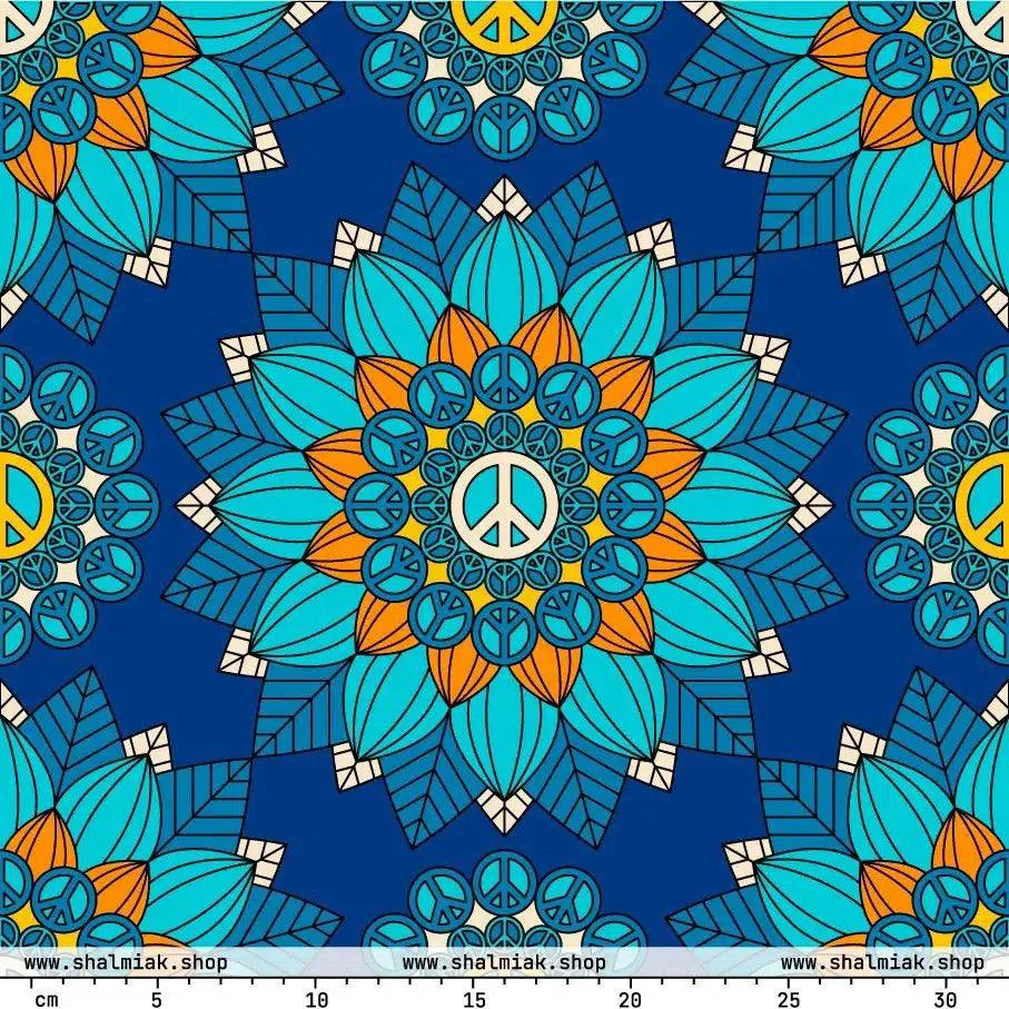 Fabric - BLOOM WITH PEACE orange blue