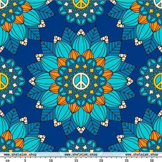 Fabric - BLOOM WITH PEACE orange blue