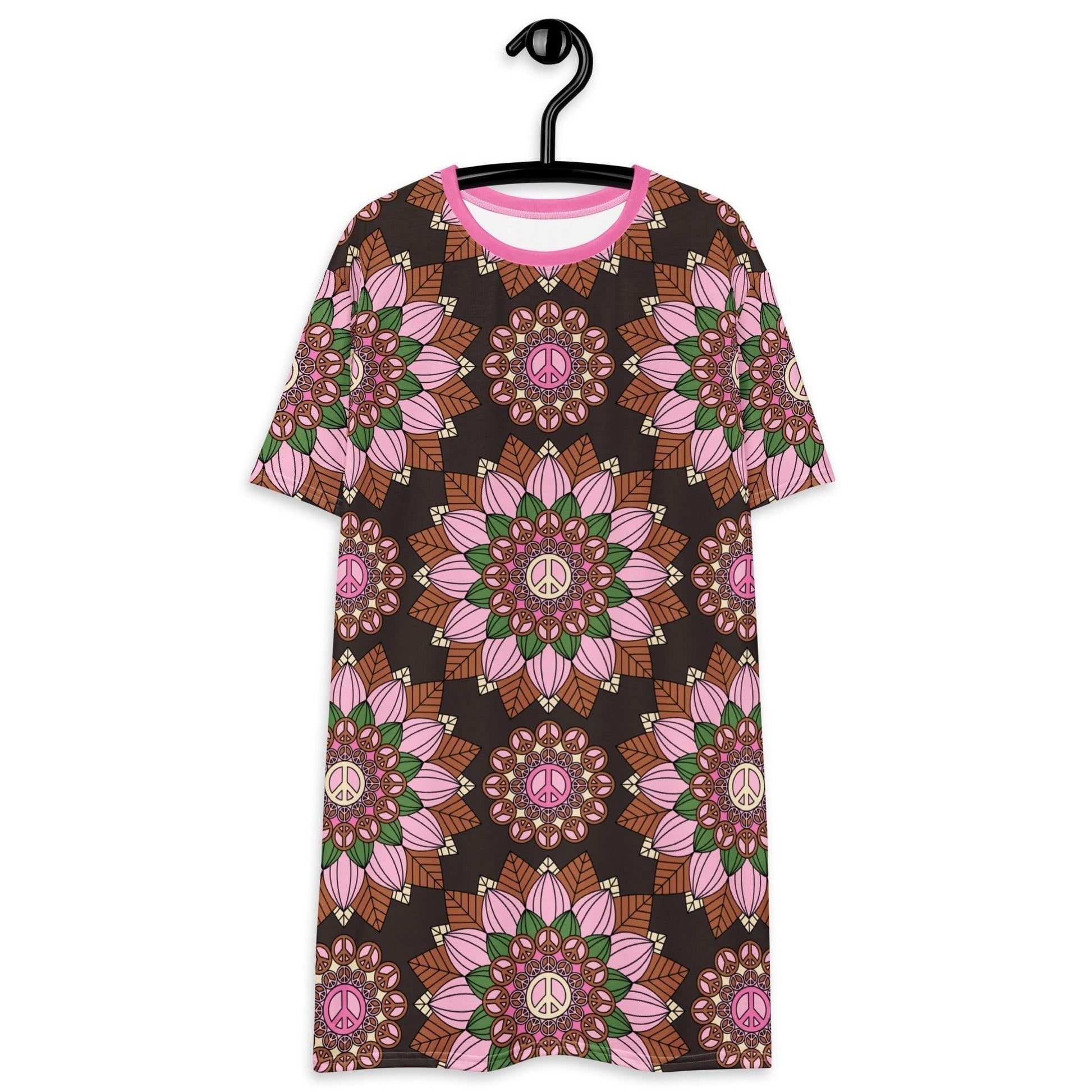 BLOOM WITH PEACE pink brown - T-Shirt Dress