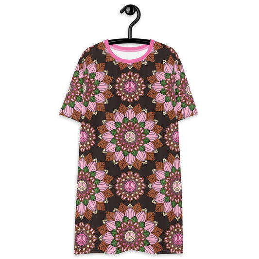 BLOOM WITH PEACE pink brown - T-Shirt Dress