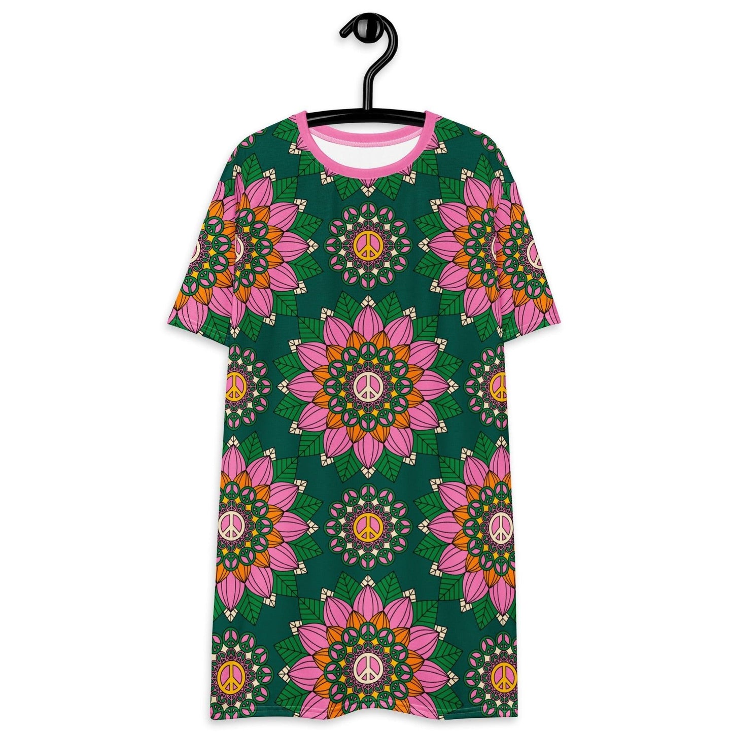 BLOOM WITH PEACE pink green - T-Shirt Dress
