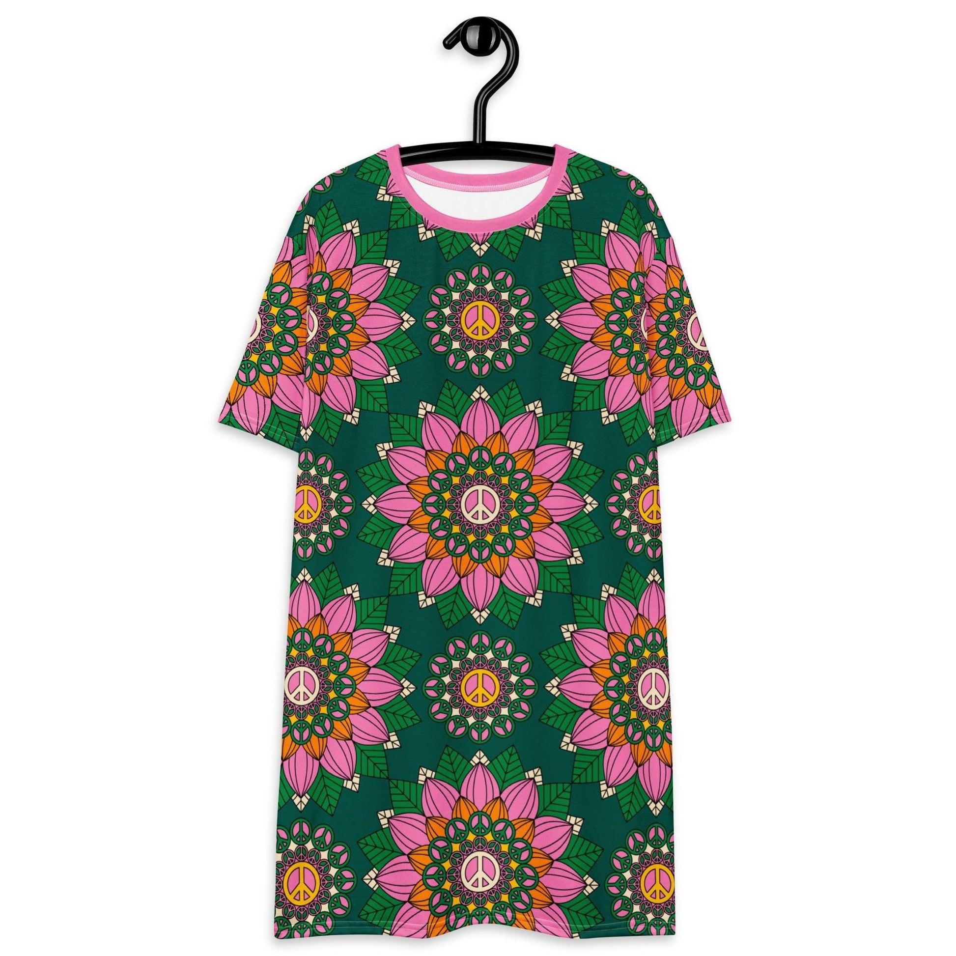 BLOOM WITH PEACE pink green - T-Shirt Dress