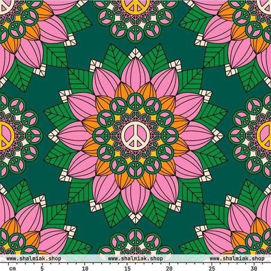 Fabric - BLOOM WITH PEACE pink green