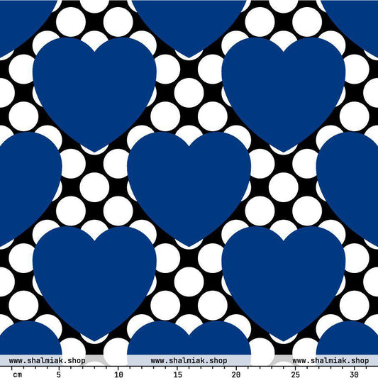 Fabric - ELLIE LOVE DOT blue black - Bold Heart Print