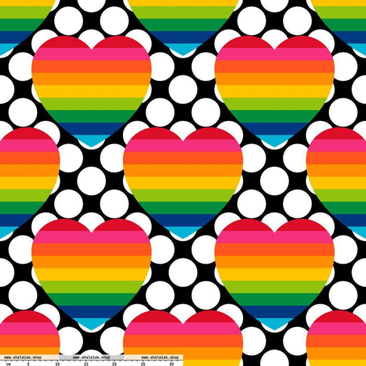Fabric - ELLIE LOVE DOT rainbow XL - Bold Heart Print