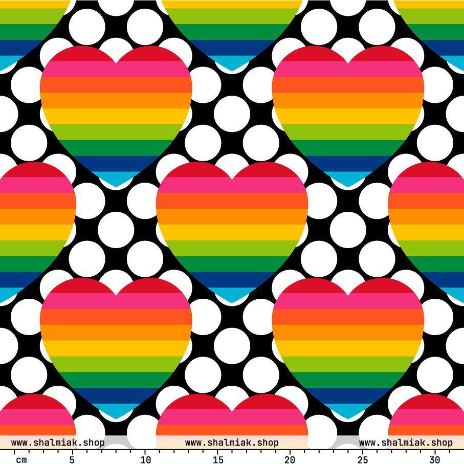 Fabric - ELLIE LOVE DOT rainbow - Bold Heart Print