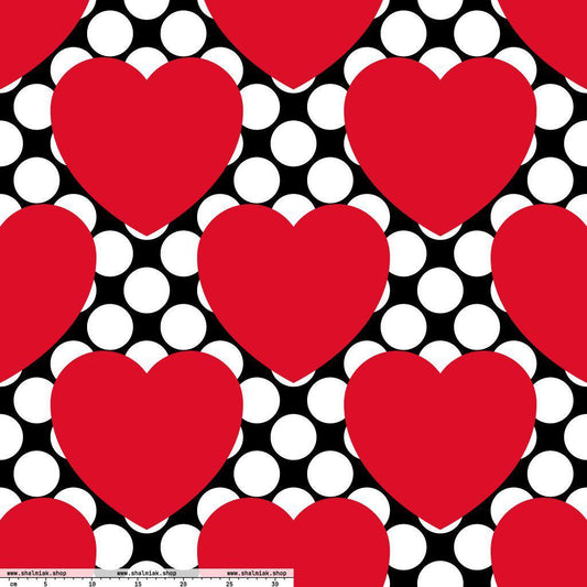 Fabric - ELLIE LOVE DOT red black XL - Bold Heart Print