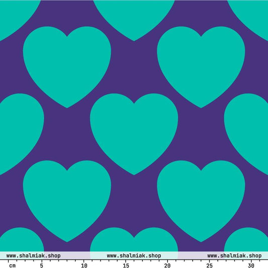 Fabric - ELLIE LOVE mint purple - Bold Heart Print