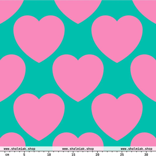 Fabric - ELLIE LOVE pink mint - Bold Heart Print