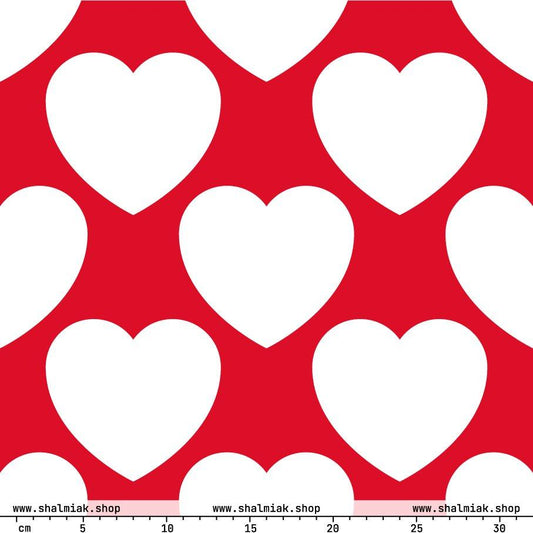 Fabric - ELLIE LOVE red white - Bold Heart Print