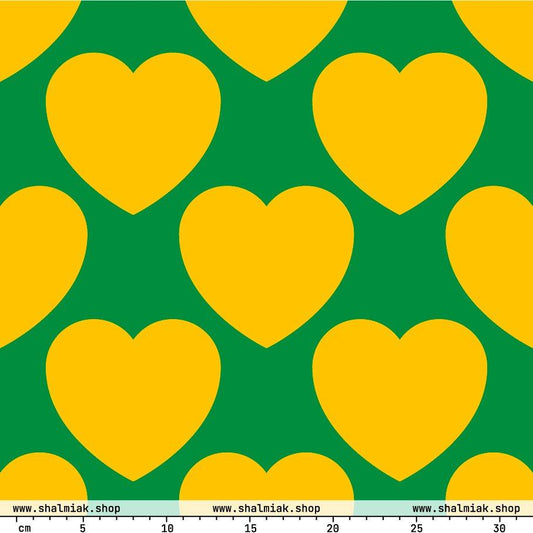 Fabric - ELLIE LOVE yellow green - Bold Heart Print