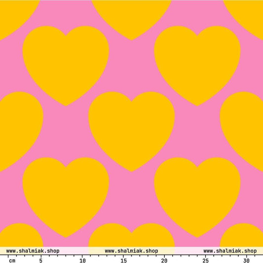 Fabric - ELLIE LOVE yellow pink - Bold Heart Print