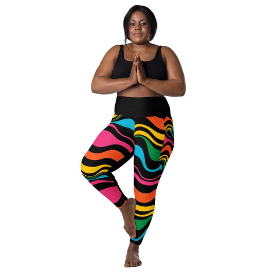 ENERGY WAVES rainbow black - Leggings With Pockets