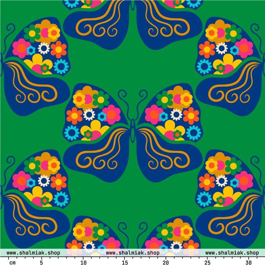 Fabric - FAB FLOVERYFLY green - Playful butterfly print