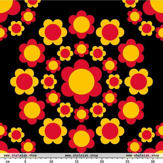 Fabric - FLOWERSHOP red yellow - Retro flower and circle print