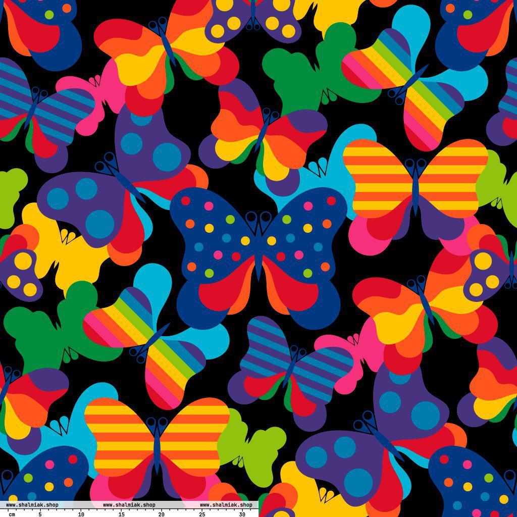 Fabric - FLYRAVE black - Colorful butterfly print