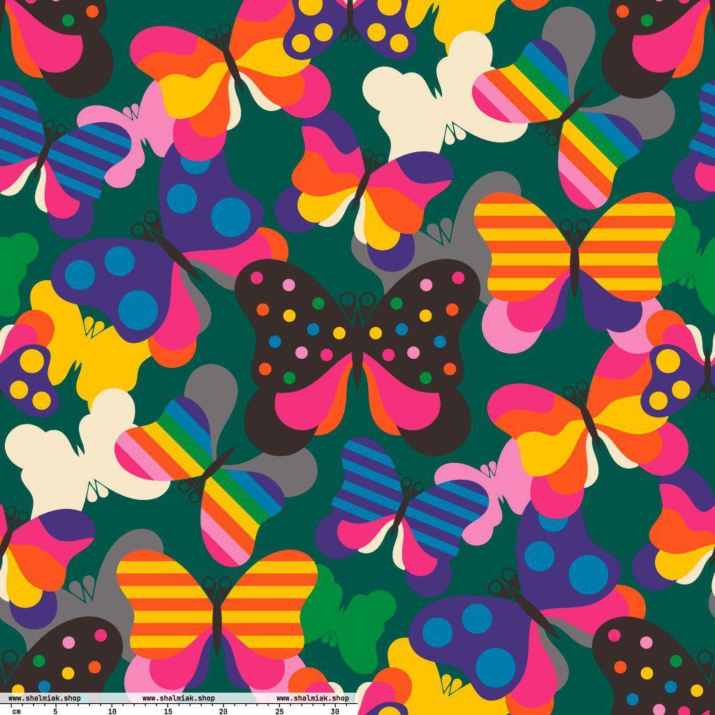Fabric - FLYRAVE green - Colorful butterfly print