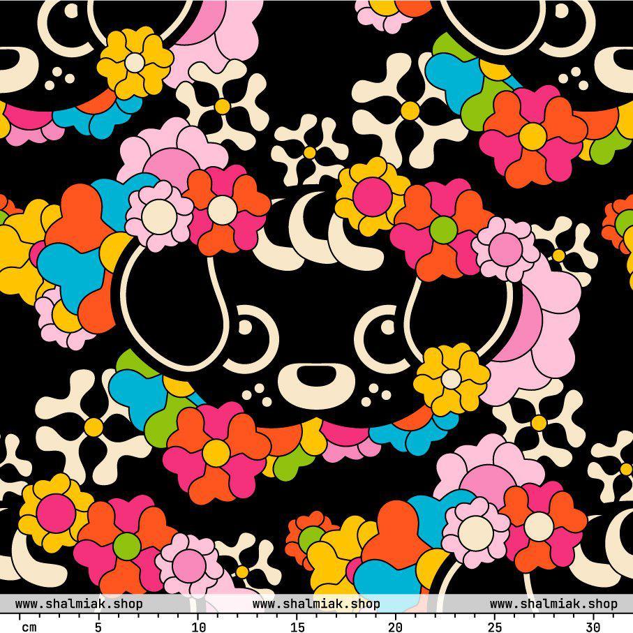 Fabric - FUNKYPUP black - Cute dogs and flowers print