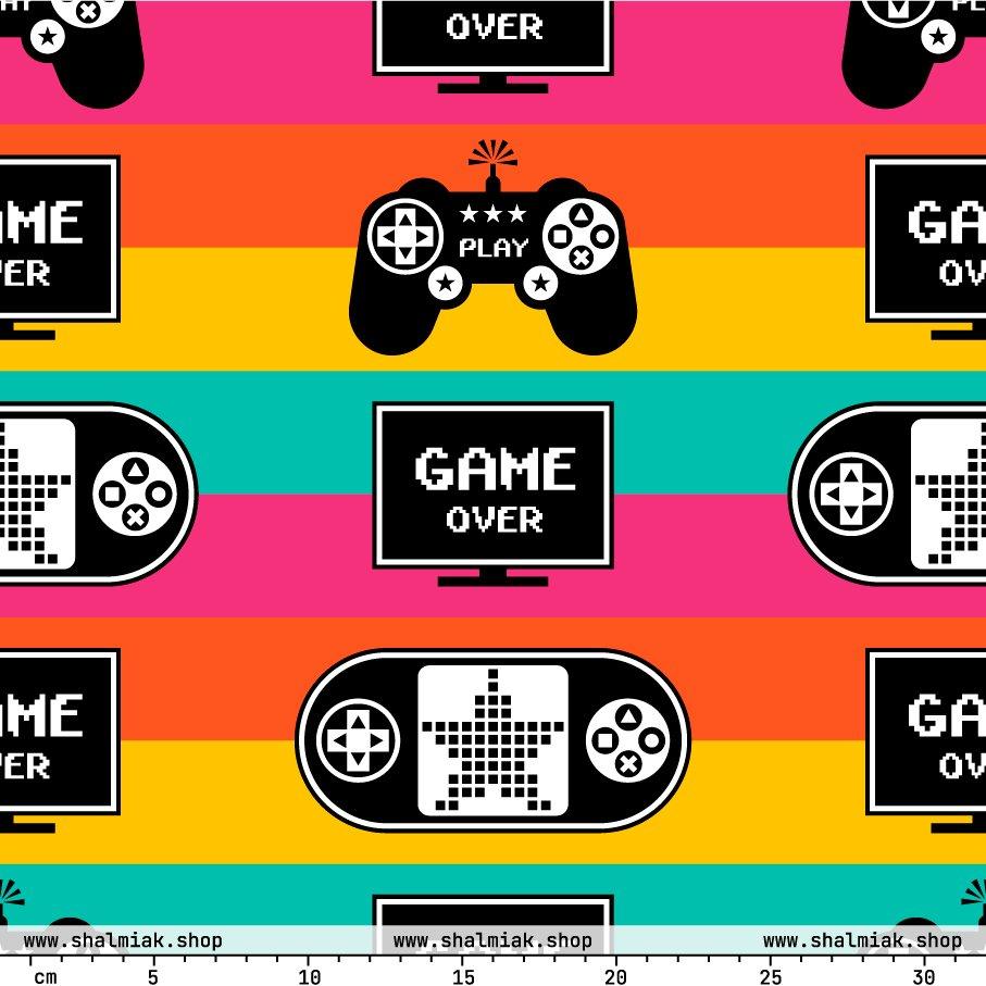 Fabric - GAME OVER with pink - Playful gaming print